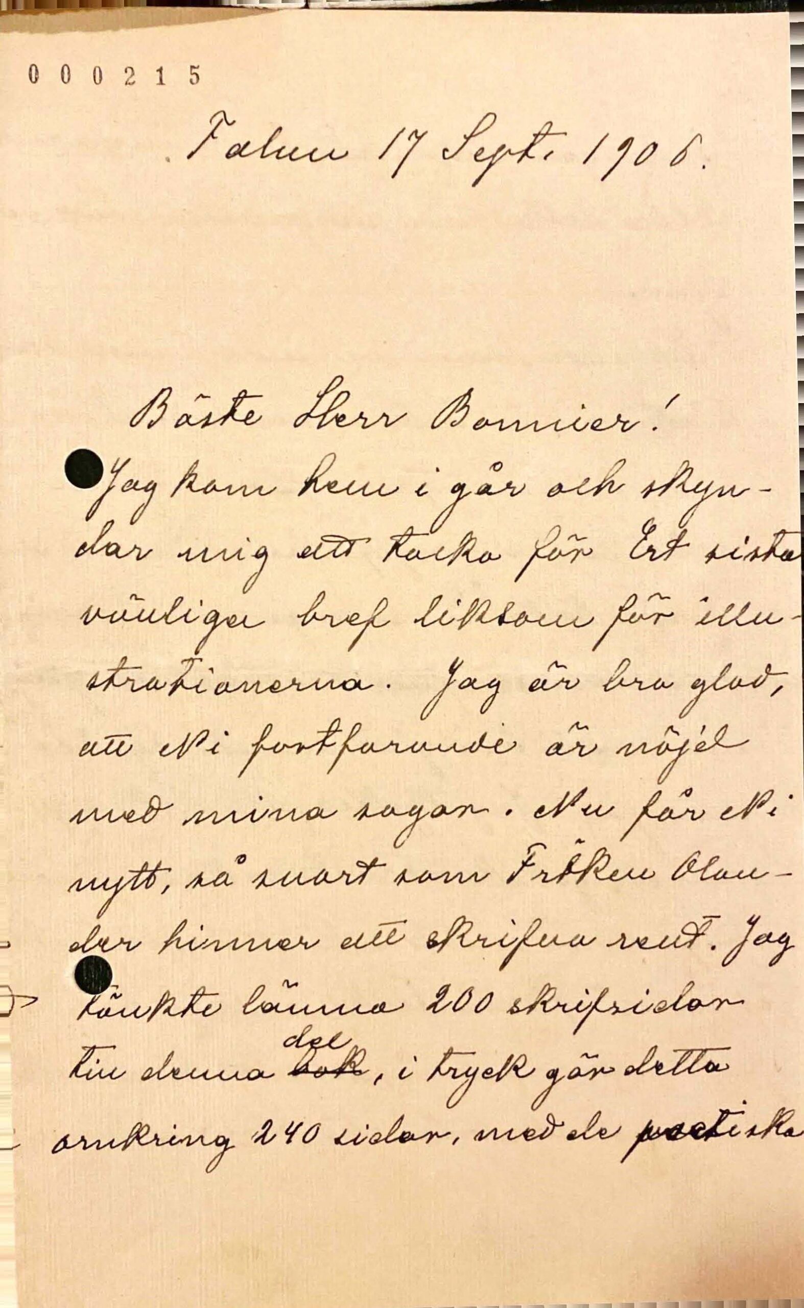 Handskrivet brev.