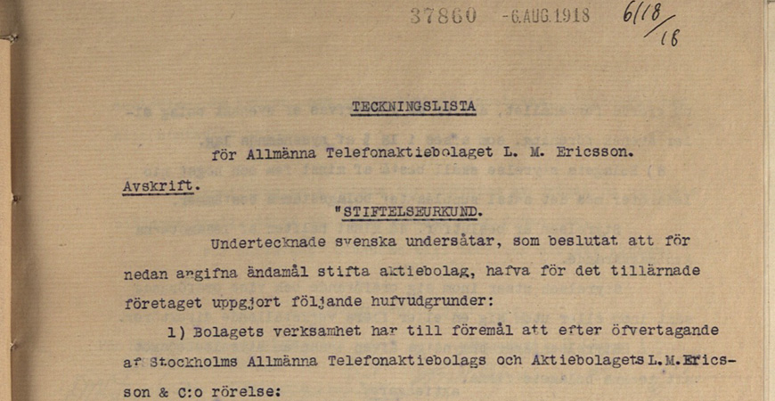 Teckningslista, stiftelseurkund, 1918