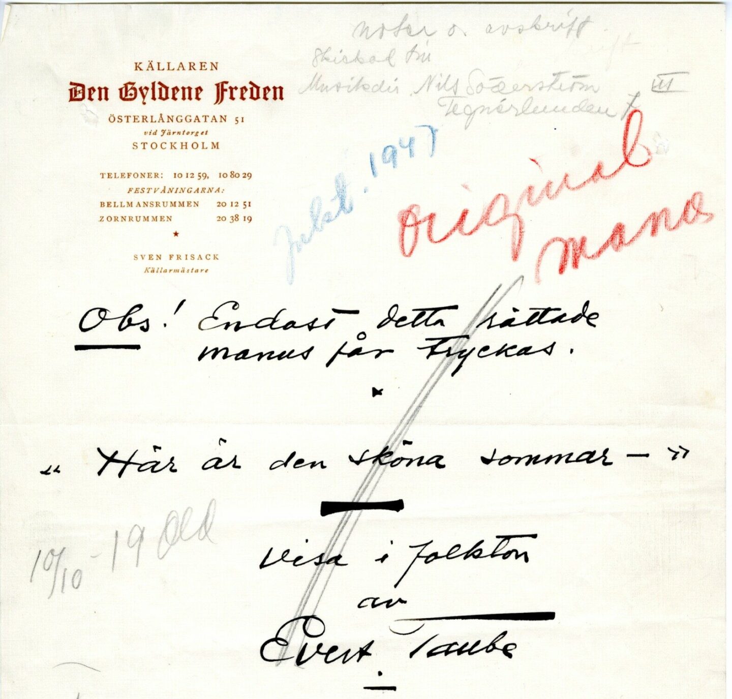 Evert Taube ur Ballader i det blå: Här är den sköna sommar