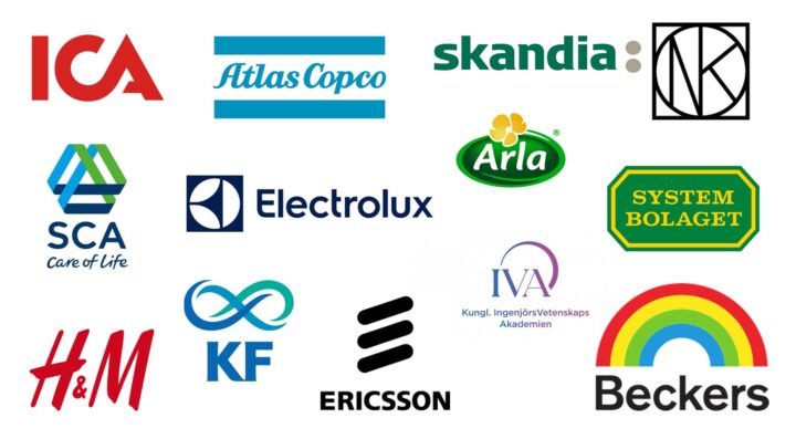 Logotyper för olika företag i Centrum för Näringslivhistorias arkiv.