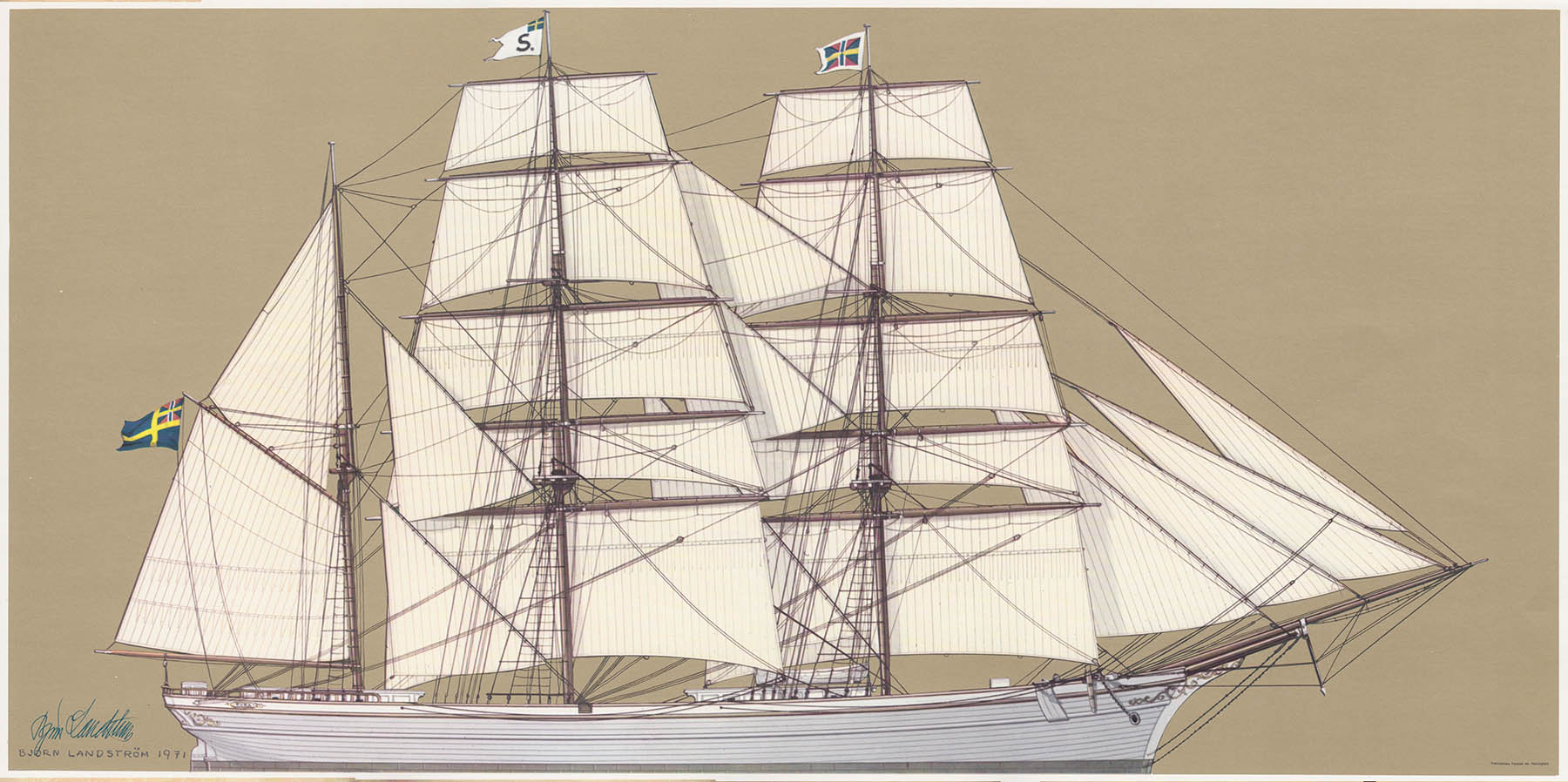 Björn Landströms teckning av barken Svea.