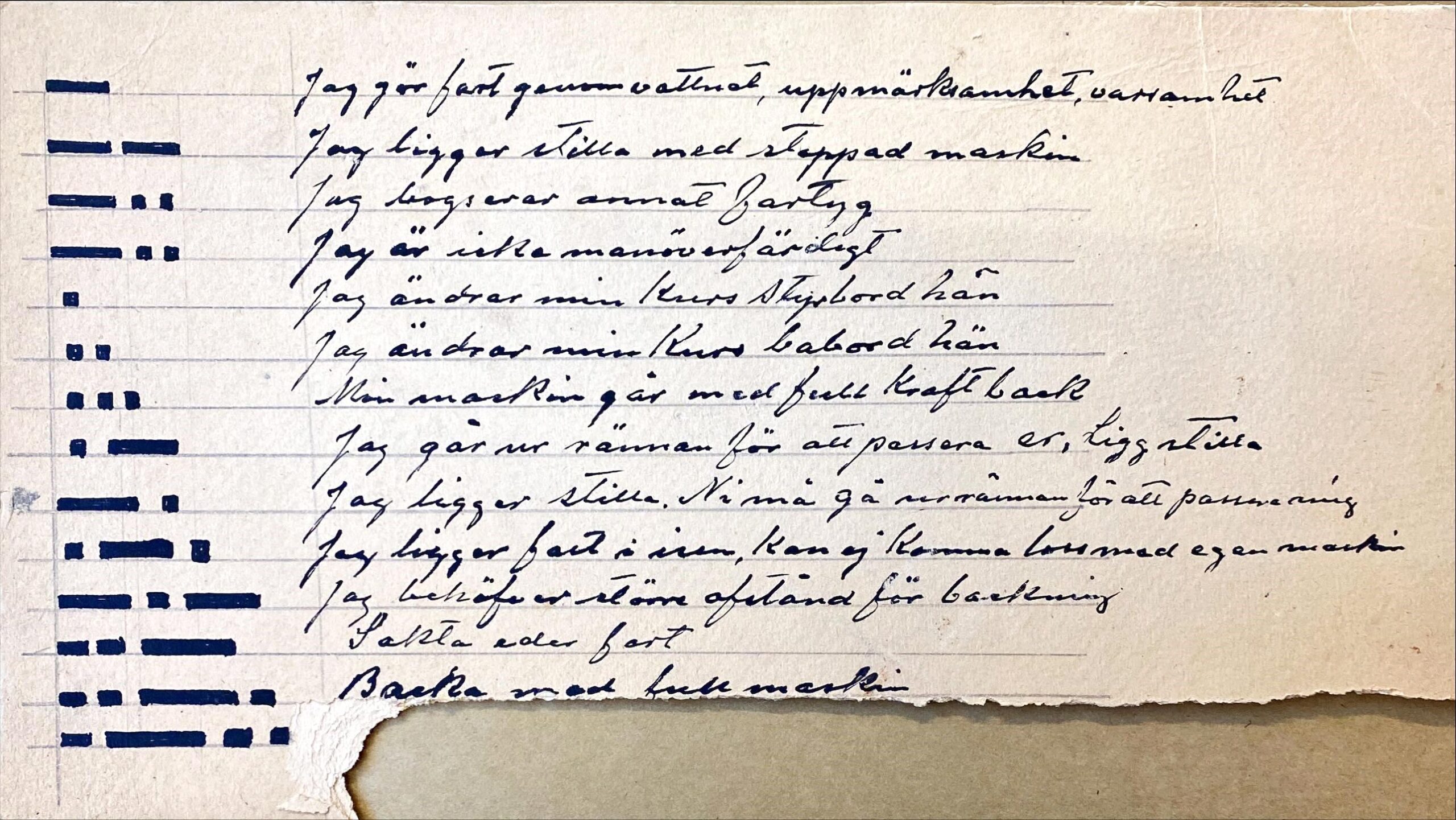 Signalspråk vid nödläge ur Sveabolagets arkiv.