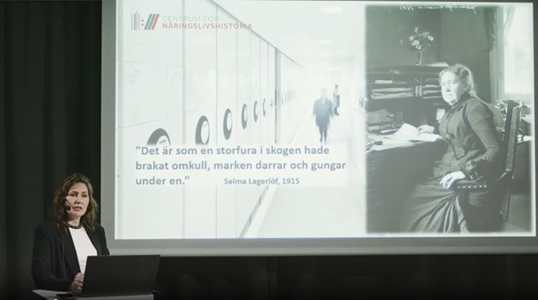 Föreläsning om Sofia Gumaelius gärning på Stadsarkivet 2026, med Charlotta Skorup på Centrum för Näringslivshistoria.