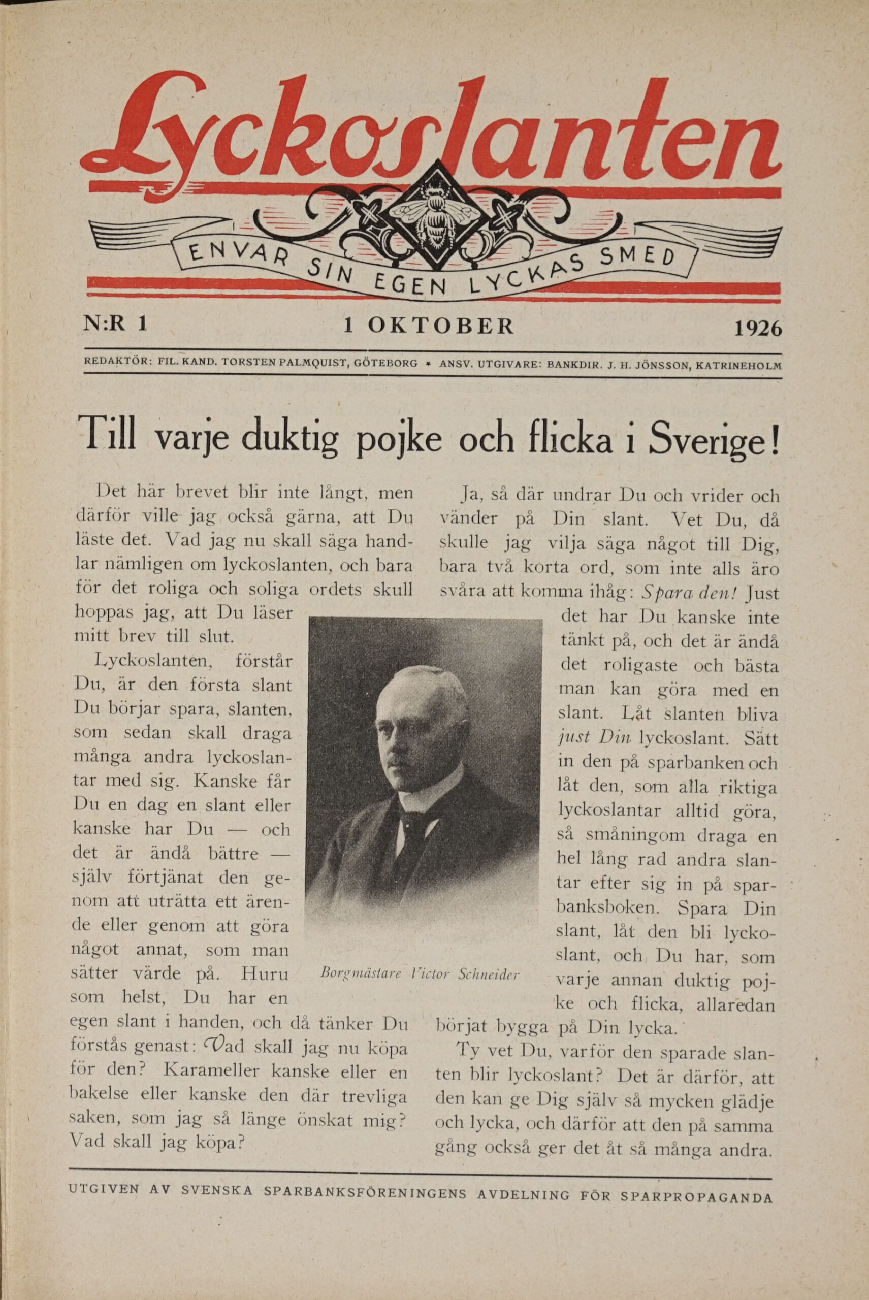 Första numret av Lyckoslanten 1926.